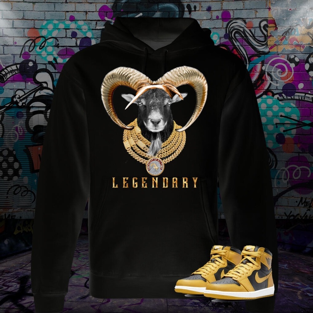 Game Changers Gold Ram Big Horn Sheep Men’s Black Graphic H…
